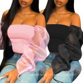 Hot Style Fashion Casual Long Sleeve See-Through Blouse for Women T Shirts